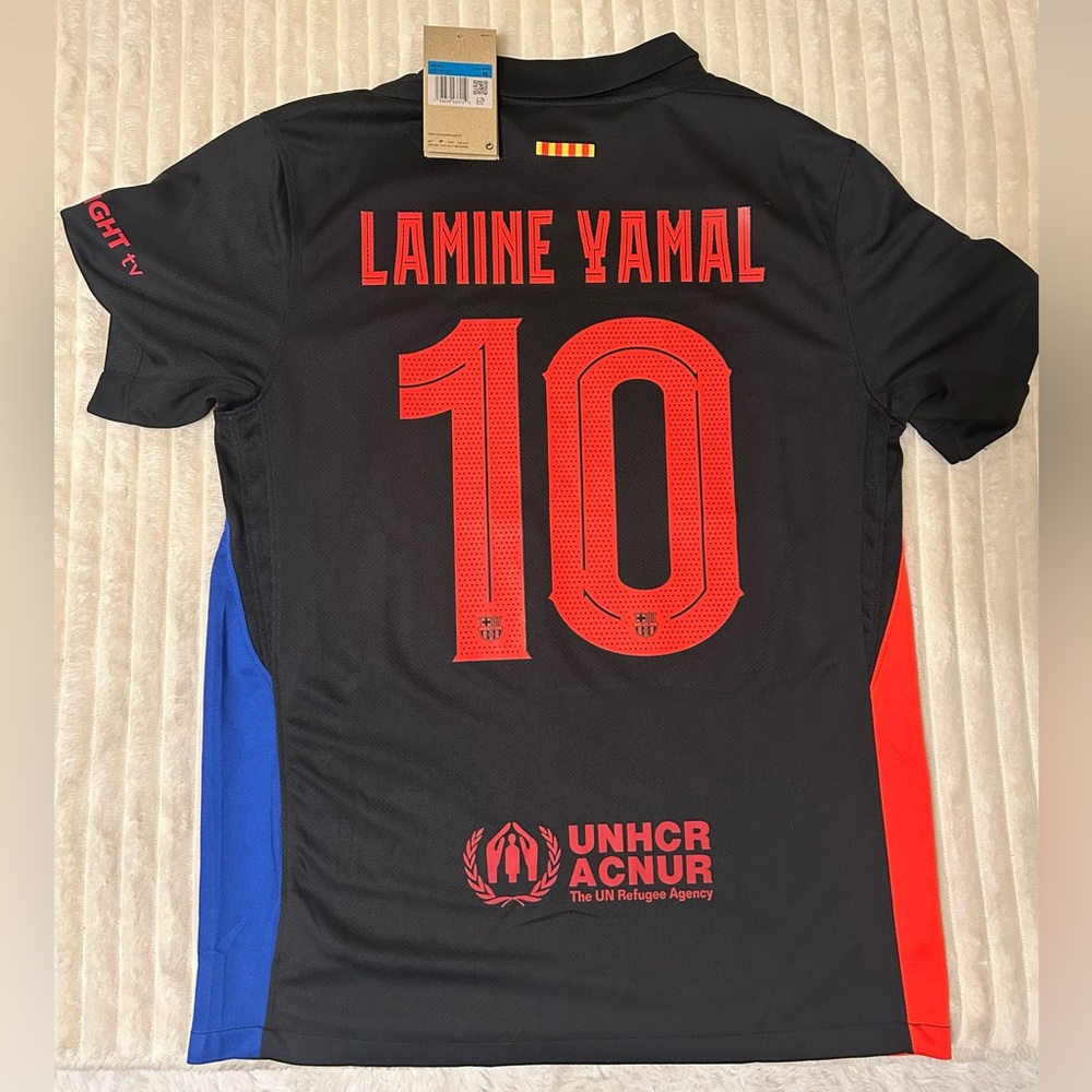 Nike Black and Red Men's Jersey (LAMINE YAMAL 10)